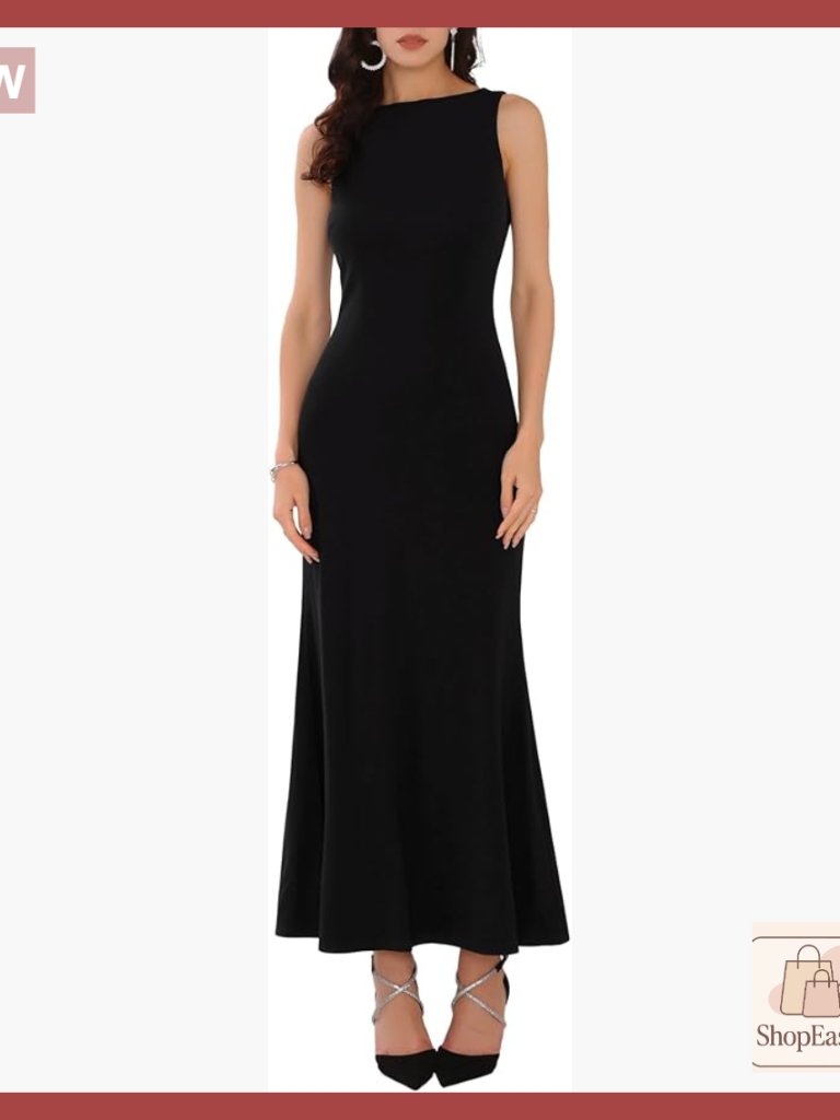 Elegant Formal Maxi Dress Boat Neck Backless Evening Cocktail Wedding Guest